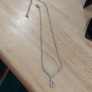 Women's Unbranded Silver Rhinestone Teardrop Pendant Necklace